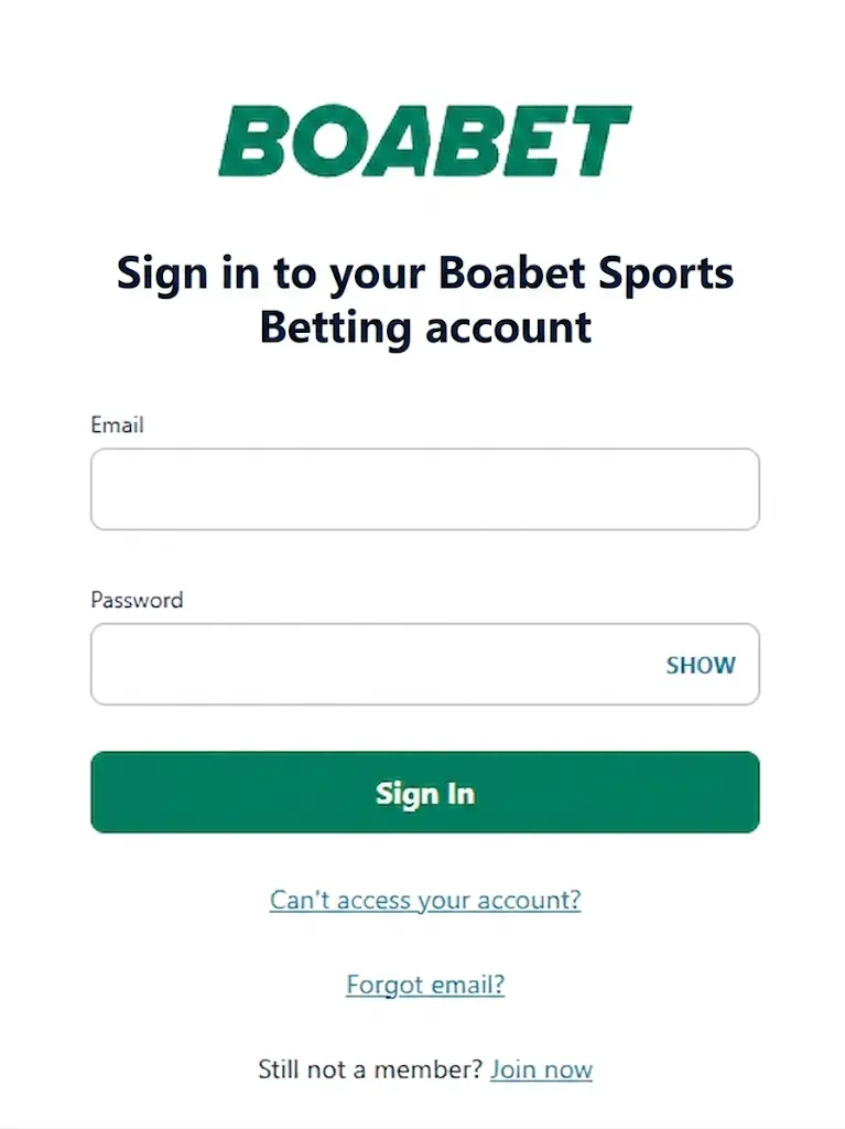Log in at Boabet